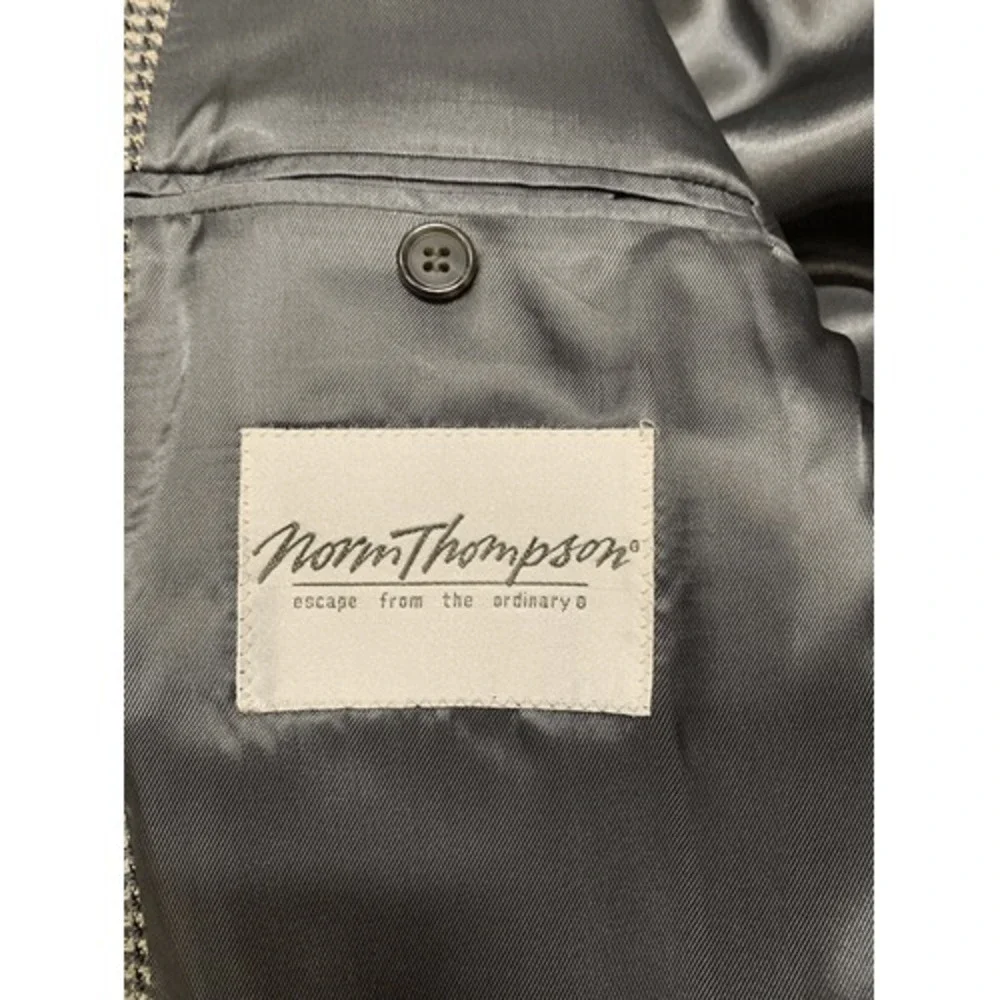 Norm Thompson‎ Mens Blazer 44L Gray Silk Wool Houndstooth Sport Coat NWT